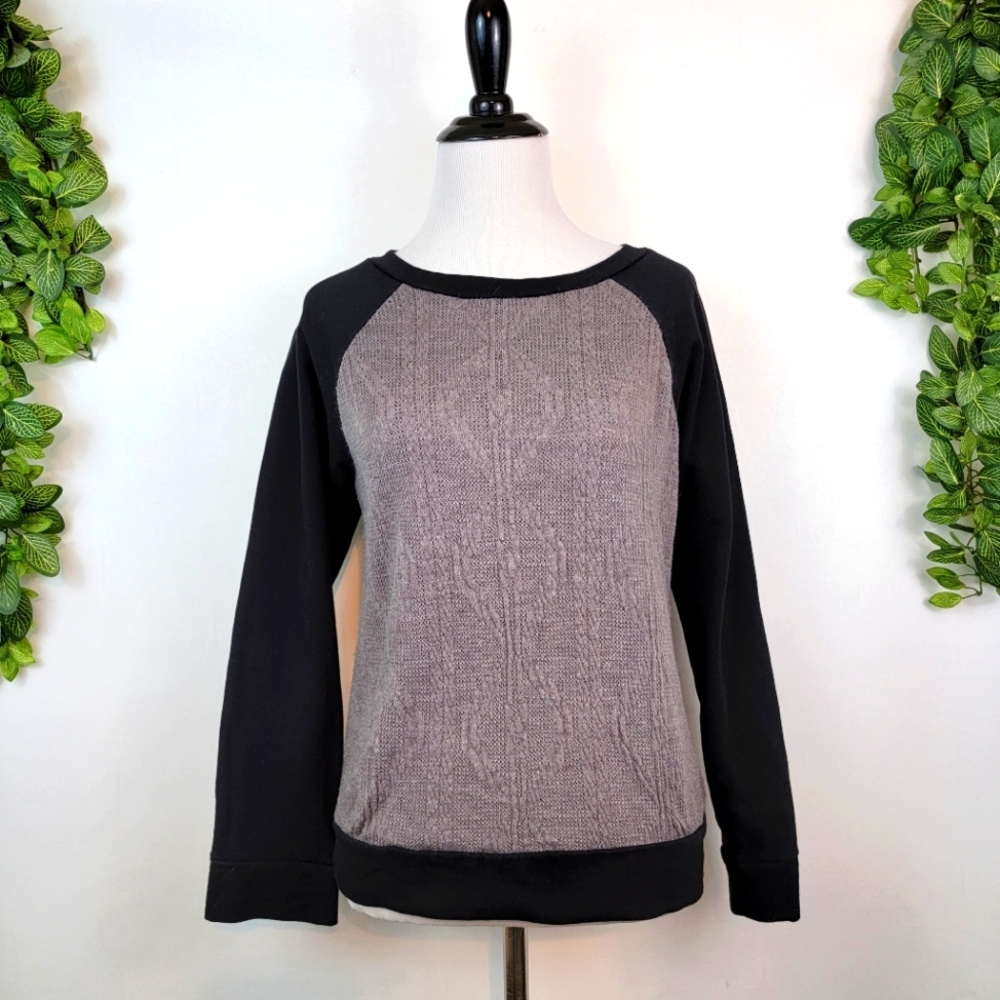 Pleione Anthropologie Knit Color Block Pullover Sweater, Small Grey Black